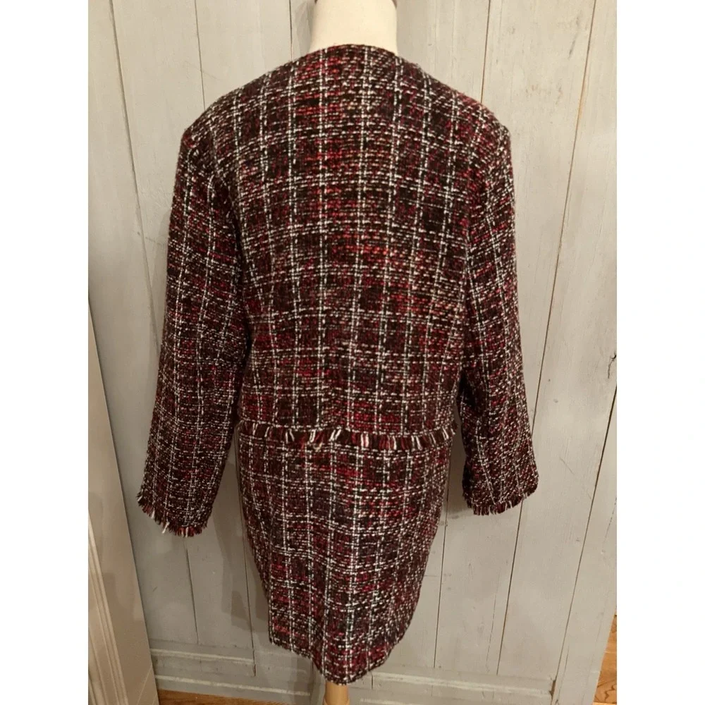 Rafaella Blazer Fringe Tweed‎ Longer Patterned Red Blazer/Jacket Business Sz-XL